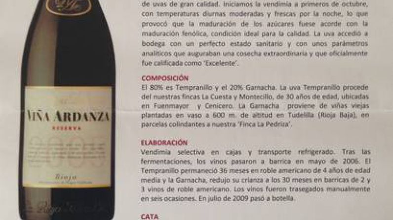 Viña Ardanza 2005, mejor vino español.